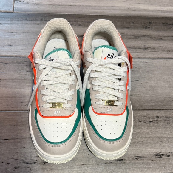 Nike Shoes - Nike Women Air Force 1 Low Sneakers - White, Green, Orange